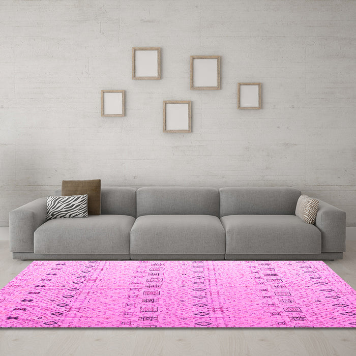 Machine Washable Solid Pink Modern Rug in a Living Room, wshabs4573pnk