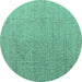 Round Machine Washable Abstract Turquoise Modern Area Rugs, wshabs4574turq