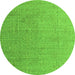 Round Machine Washable Abstract Green Modern Area Rugs, wshabs4574grn