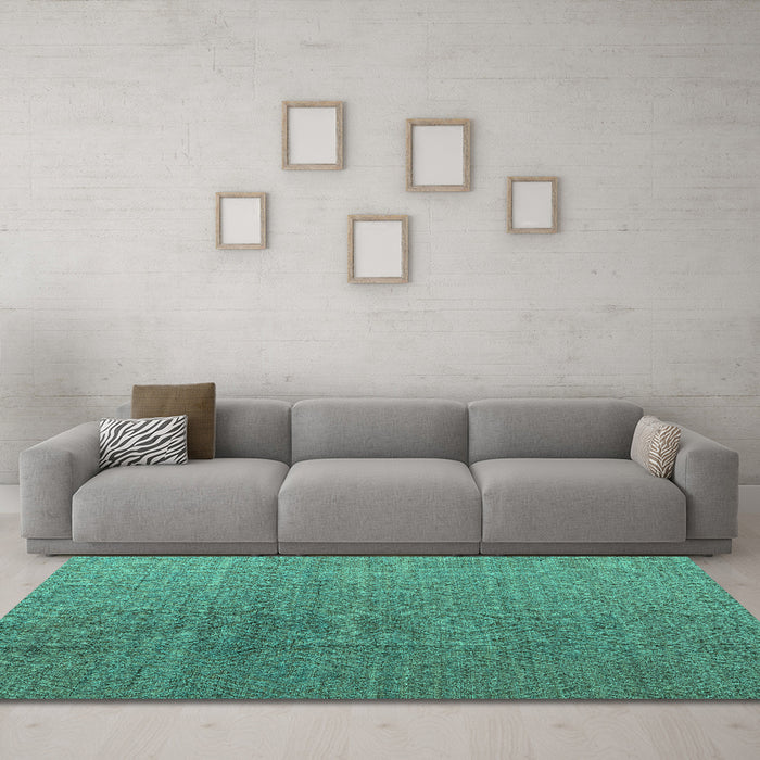 Machine Washable Abstract Turquoise Modern Area Rugs in a Living Room,, wshabs4575turq