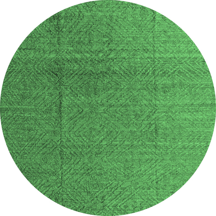 Round Machine Washable Abstract Emerald Green Modern Area Rugs, wshabs4575emgrn