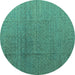 Round Abstract Turquoise Modern Rug, abs4575turq