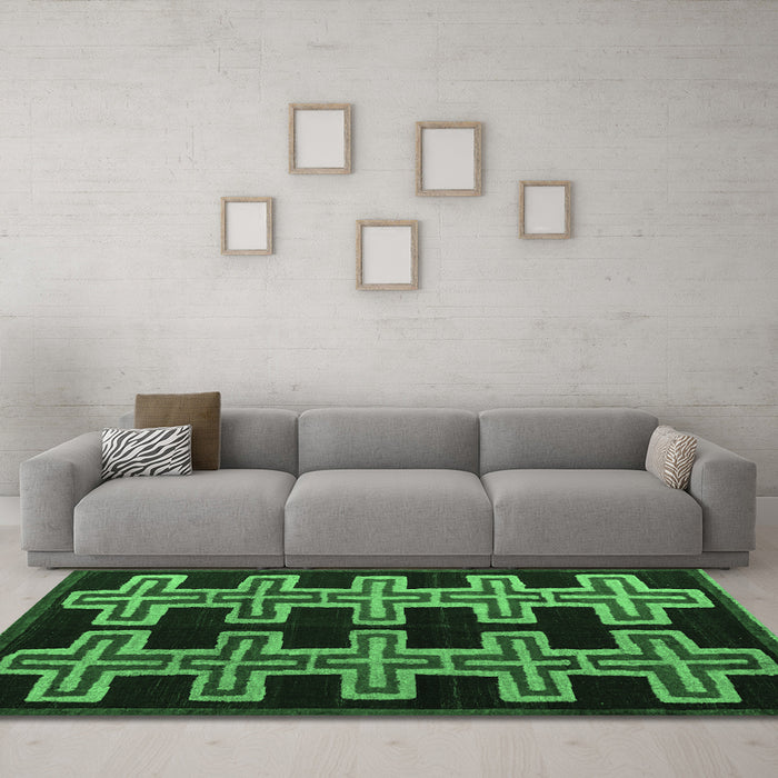 Machine Washable Southwestern Emerald Green Country Area Rugs in a Living Room,, wshabs4576emgrn