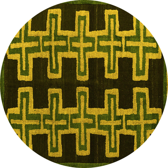 Round Machine Washable Southwestern Yellow Country Rug, wshabs4576yw
