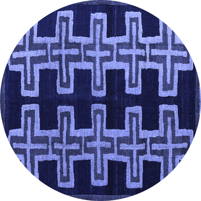 Round Machine Washable Southwestern Blue Country Rug, wshabs4576blu