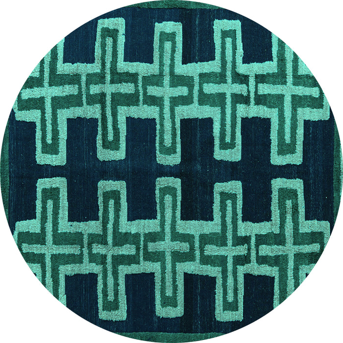 Round Machine Washable Southwestern Turquoise Country Area Rugs, wshabs4576turq