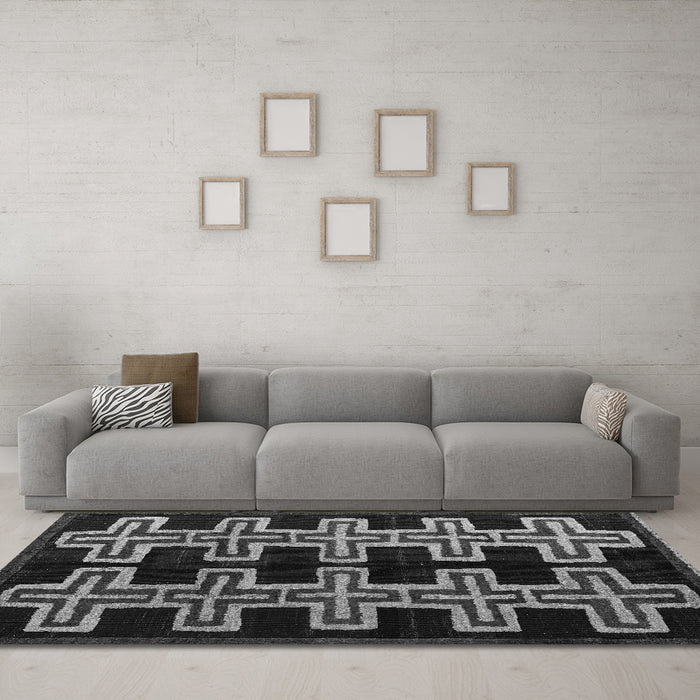 Machine Washable Southwestern Gray Country Rug in a Living Room,, wshabs4576gry