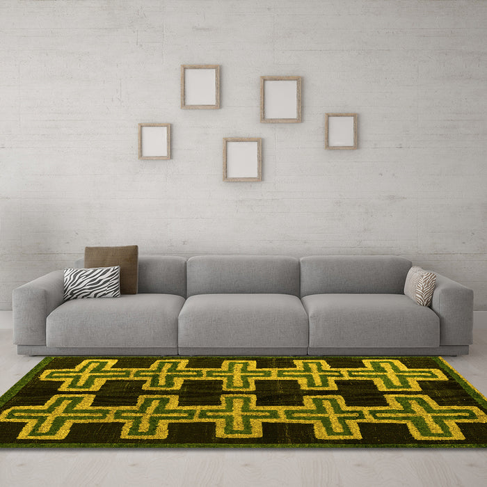 Machine Washable Southwestern Yellow Country Rug in a Living Room, wshabs4576yw