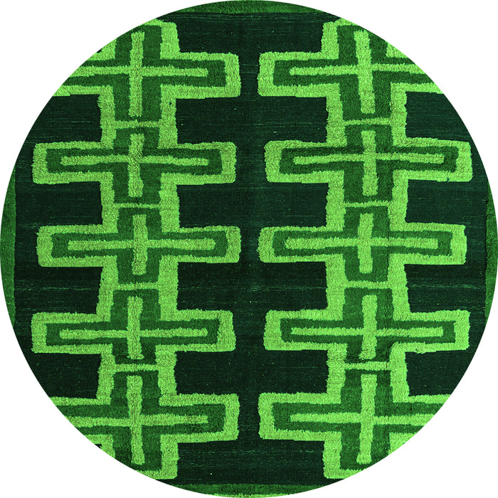 Round Machine Washable Southwestern Green Country Area Rugs, wshabs4576grn