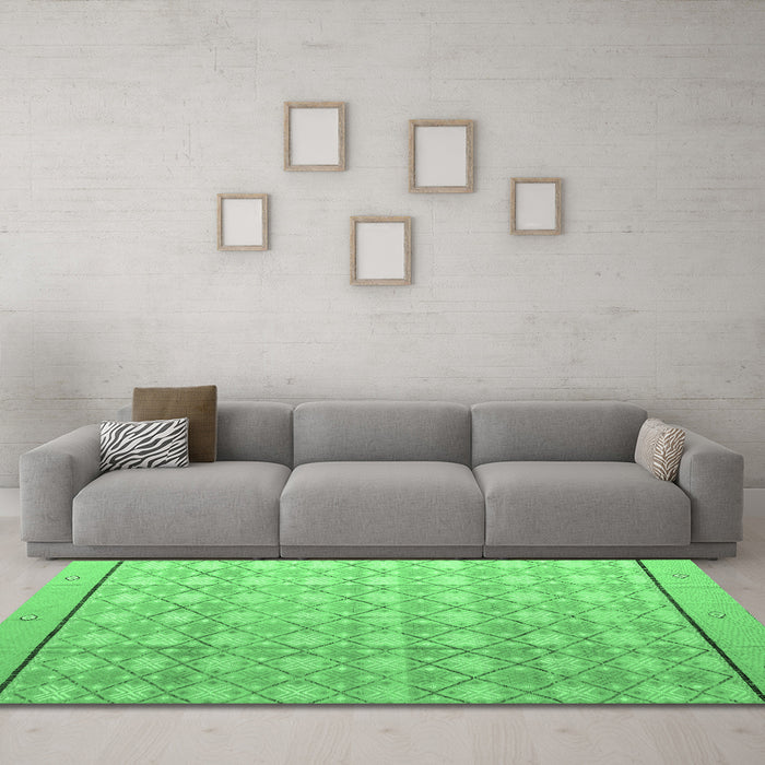 Machine Washable Abstract Emerald Green Modern Area Rugs in a Living Room,, wshabs4577emgrn