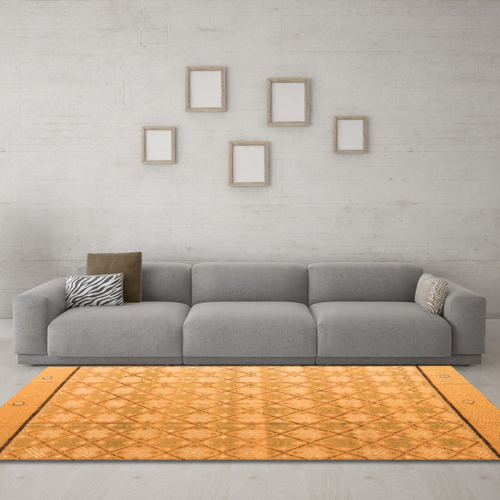 Machine Washable Abstract Orange Modern Area Rugs in a Living Room, wshabs4577org