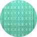 Round Machine Washable Abstract Turquoise Modern Area Rugs, wshabs4577turq