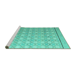 Sideview of Machine Washable Abstract Turquoise Modern Area Rugs, wshabs4577turq
