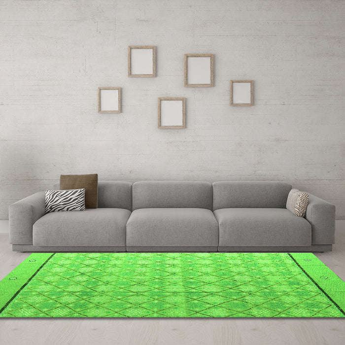 Machine Washable Abstract Green Modern Area Rugs in a Living Room,, wshabs4577grn