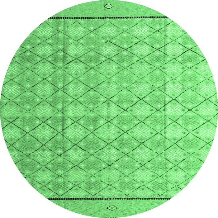 Round Machine Washable Abstract Emerald Green Modern Area Rugs, wshabs4577emgrn