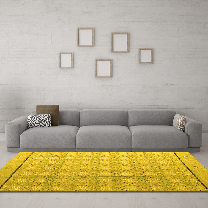 Machine Washable Abstract Yellow Modern Rug in a Living Room, wshabs4577yw
