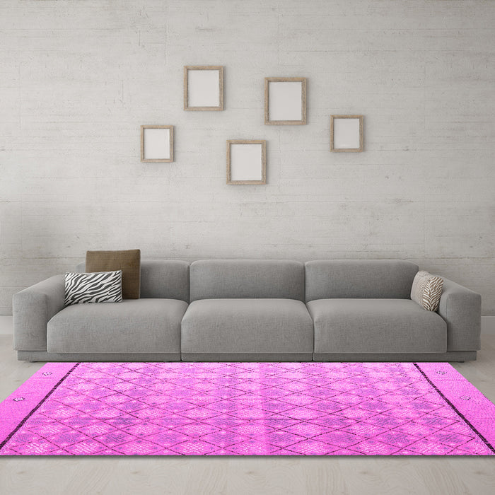 Machine Washable Abstract Pink Modern Rug in a Living Room, wshabs4577pnk
