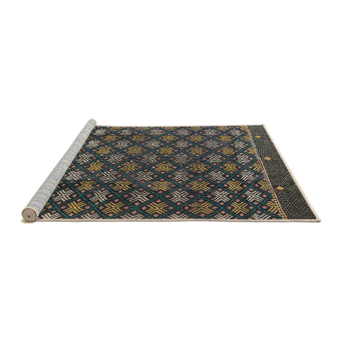 Sideview of Machine Washable Abstract Khaki Green Rug, wshabs4578