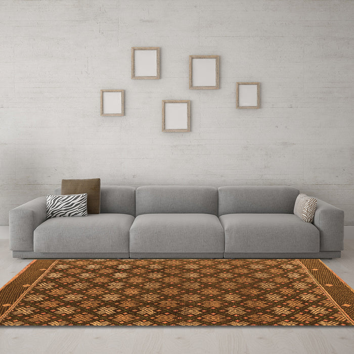Machine Washable Abstract Orange Modern Area Rugs in a Living Room, wshabs4578org