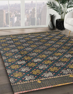 Abstract Khaki Green Modern Rug in Family Room, abs4578