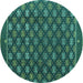 Round Machine Washable Abstract Turquoise Modern Area Rugs, wshabs4578turq