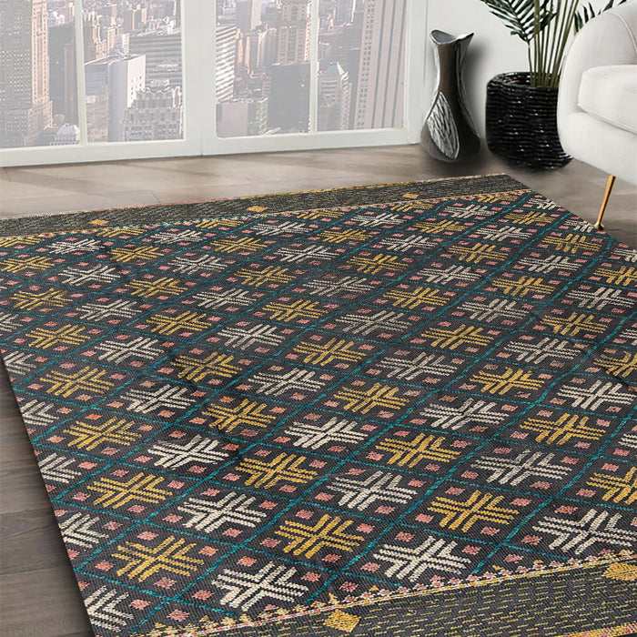 Abstract Khaki Green Modern Rug in Family Room, abs4578