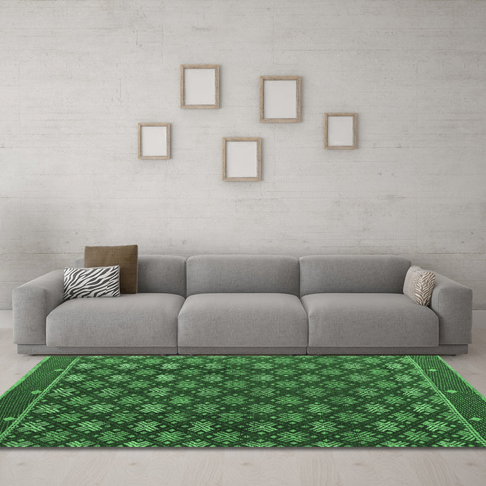 Machine Washable Abstract Emerald Green Modern Area Rugs in a Living Room,, wshabs4578emgrn