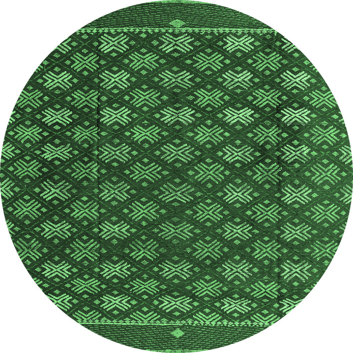 Round Machine Washable Abstract Emerald Green Modern Area Rugs, wshabs4578emgrn