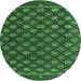 Round Machine Washable Abstract Emerald Green Modern Area Rugs, wshabs4578emgrn