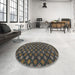 Round Abstract Khaki Green Modern Rug in a Office, abs4578