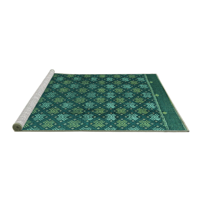 Sideview of Machine Washable Abstract Turquoise Modern Area Rugs, wshabs4578turq