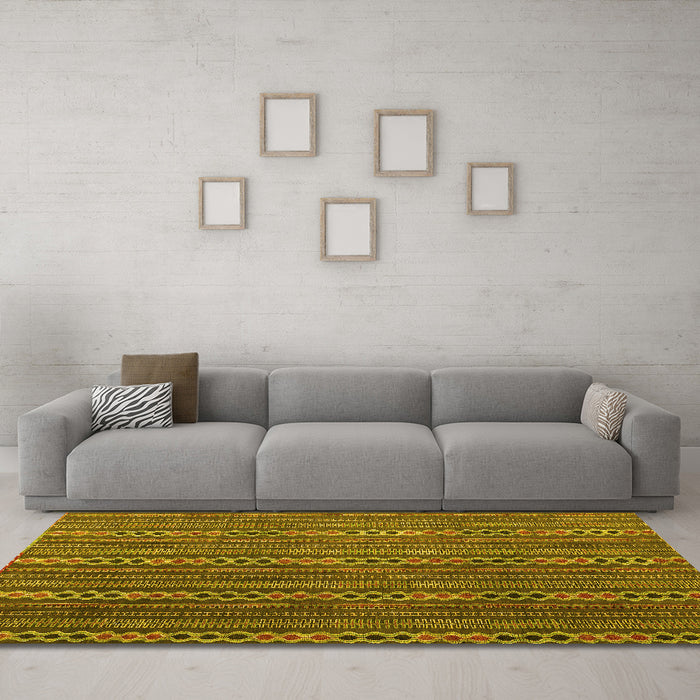 Machine Washable Abstract Yellow Modern Rug in a Living Room, wshabs4579yw