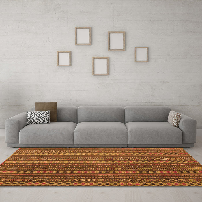 Machine Washable Abstract Orange Modern Area Rugs in a Living Room, wshabs4579org