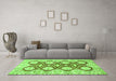 Machine Washable Oriental Green Traditional Area Rugs in a Living Room,, wshabs457grn