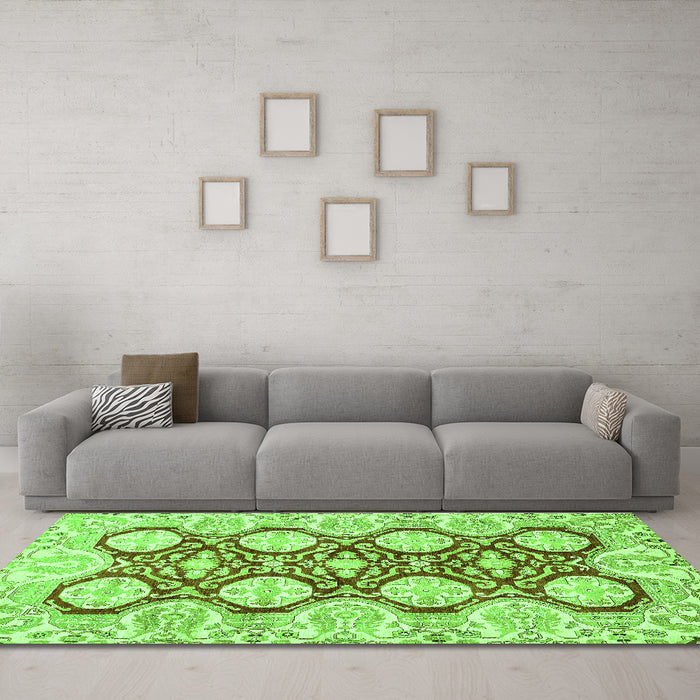 Machine Washable Oriental Green Traditional Area Rugs in a Living Room,, wshabs457grn