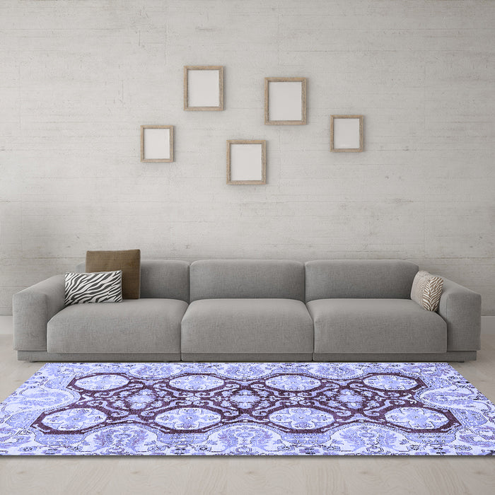 Machine Washable Oriental Blue Traditional Rug in a Living Room, wshabs457blu