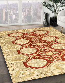 Machine Washable Abstract Mustard Yellow Rug in a Family Room, wshabs457