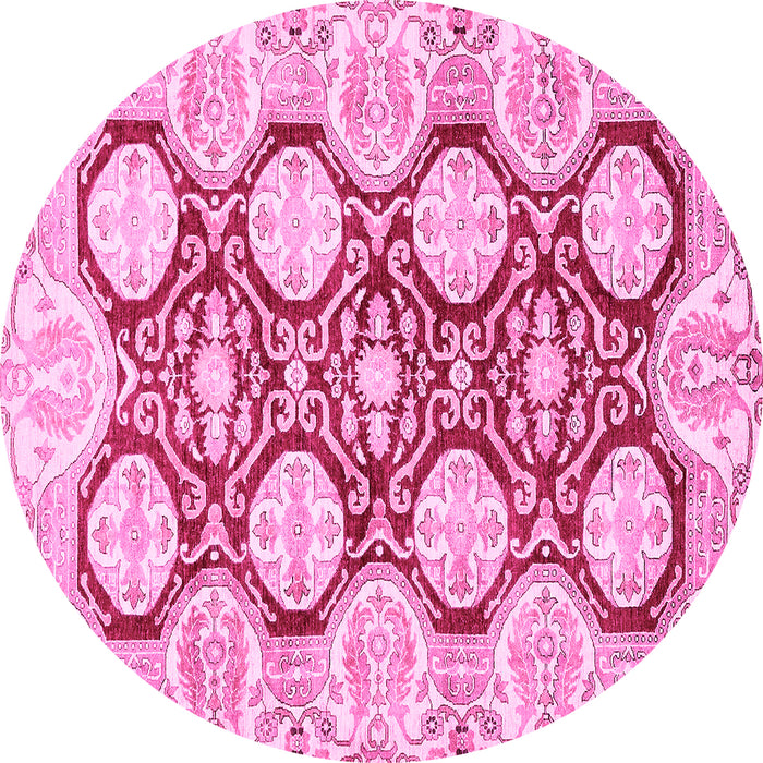 Round Machine Washable Oriental Pink Traditional Rug, wshabs457pnk