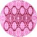 Round Machine Washable Oriental Pink Traditional Rug, wshabs457pnk