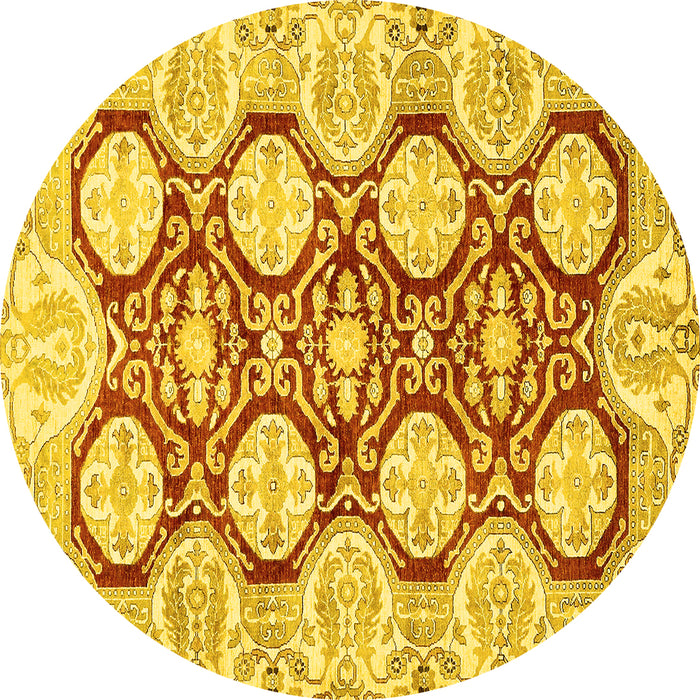 Round Machine Washable Oriental Yellow Traditional Rug, wshabs457yw