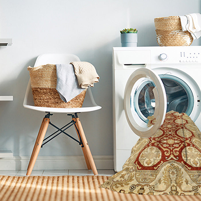 Machine Washable Abstract Mustard Yellow Rug in a Washing Machine, wshabs457