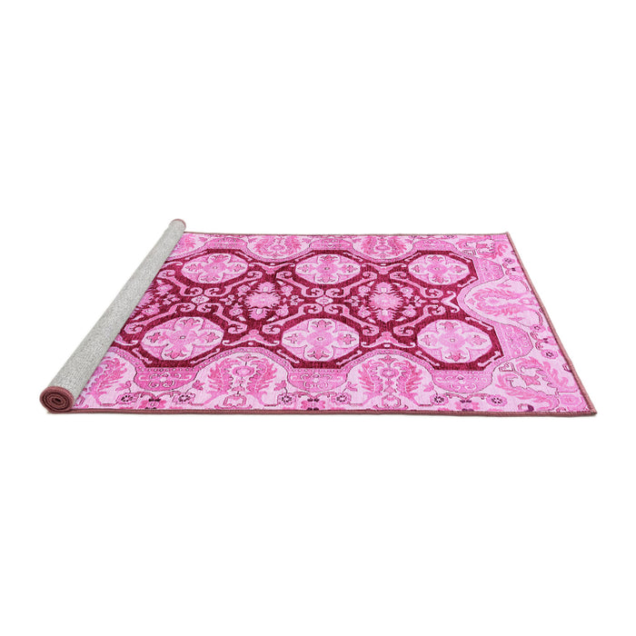 Sideview of Machine Washable Oriental Pink Traditional Rug, wshabs457pnk