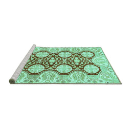 Sideview of Machine Washable Oriental Turquoise Traditional Area Rugs, wshabs457turq