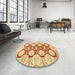 Round Machine Washable Abstract Mustard Yellow Rug in a Office, wshabs457