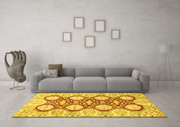 Machine Washable Oriental Yellow Traditional Rug in a Living Room, wshabs457yw