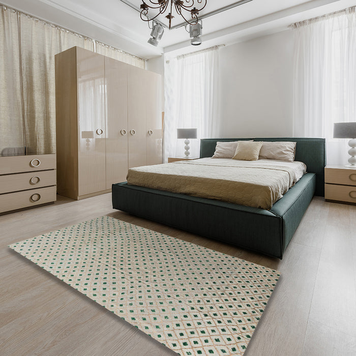 Abstract Khaki Green Solid Rug in a Bedroom, abs4580