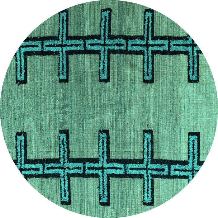 Round Machine Washable Southwestern Turquoise Country Area Rugs, wshabs4581turq