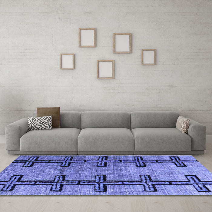 Machine Washable Southwestern Blue Country Rug in a Living Room, wshabs4581blu