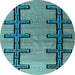 Round Machine Washable Southwestern Light Blue Country Rug, wshabs4581lblu