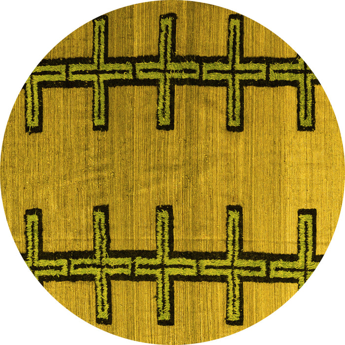 Round Machine Washable Southwestern Yellow Country Rug, wshabs4581yw